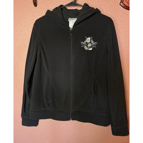 Disney Parks Authentic Original Mickey Mouse Embroidered Fleece Zip Hoodie Black - Picture 2 of 4